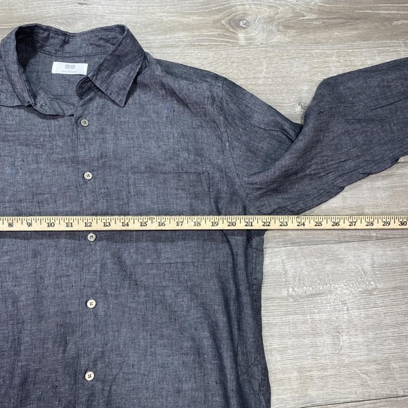 Uniqlo Shirt Mens Large Gray 100% Linen Long Sleeve Button Front Casual - Picture 3 of 7